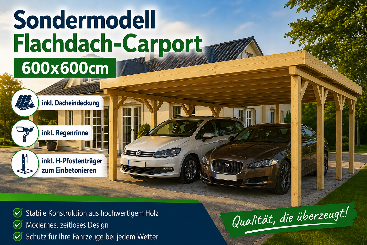 Sondermodell Doppelcarport 600x600cm KVH